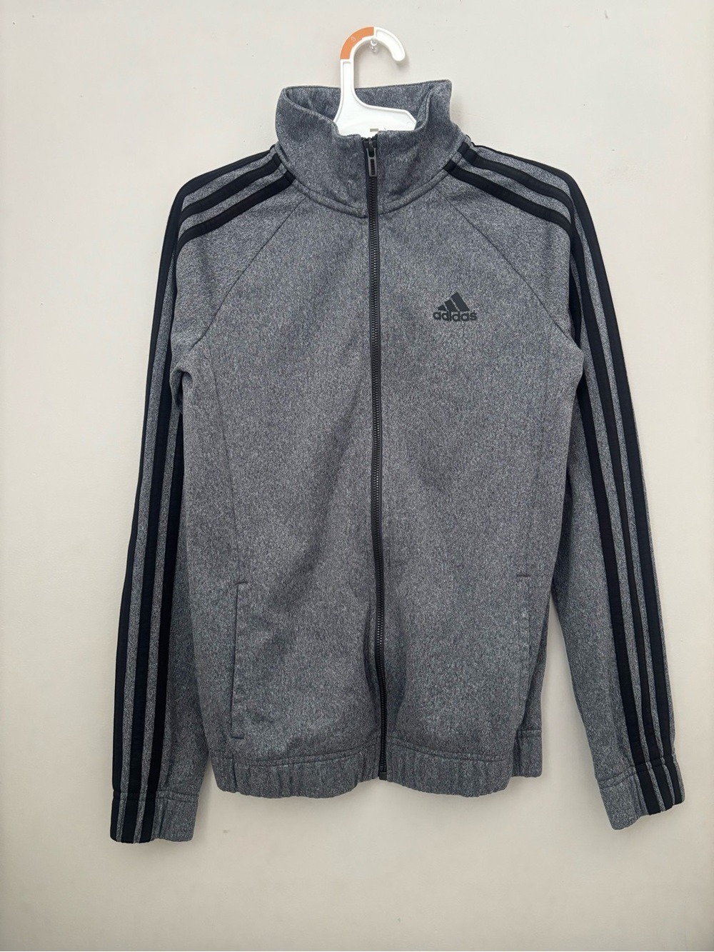 Adidas Gray Full Zip Track Jacket 3-Stripe Boy Unisex XS